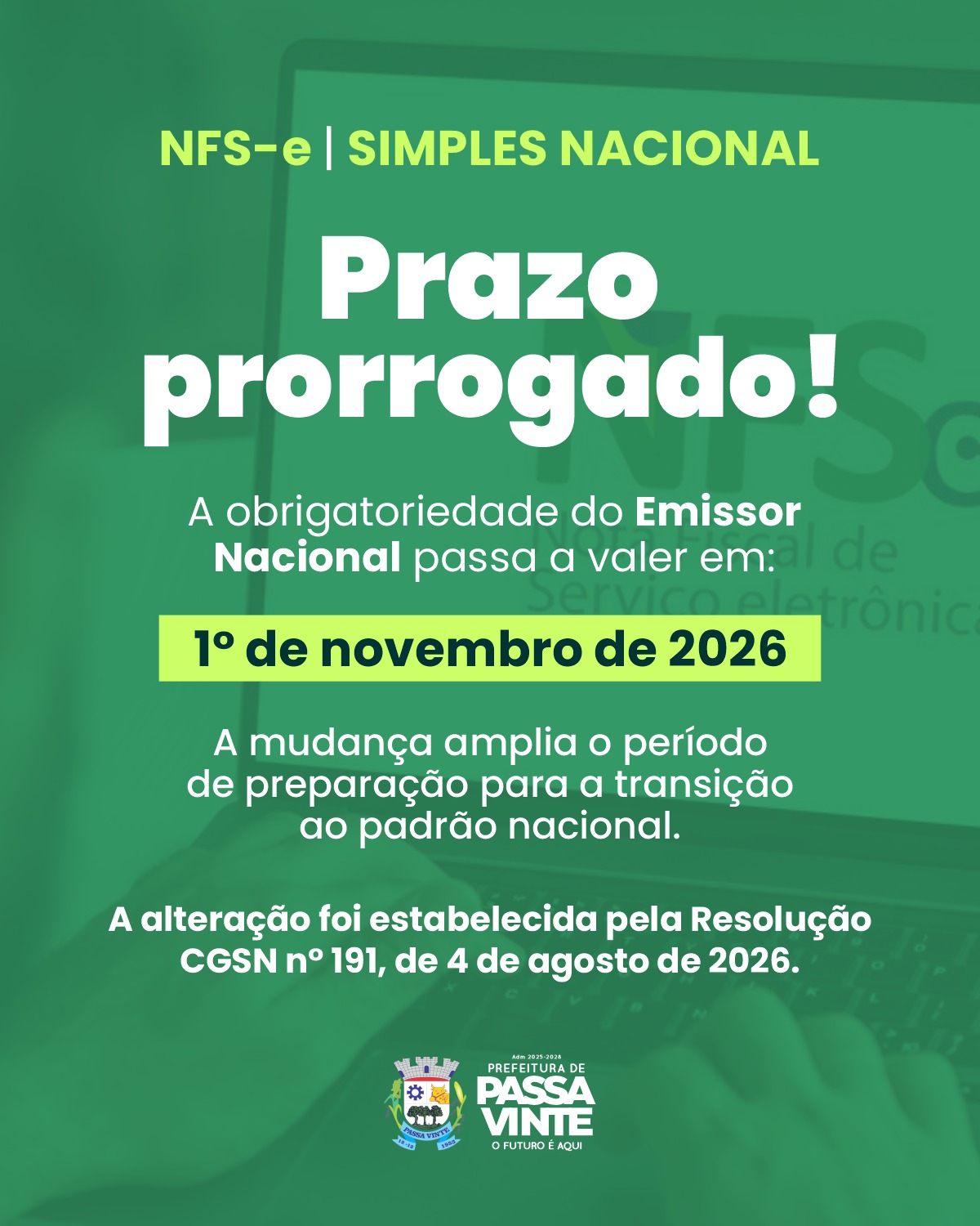 NFS-e NACIONAL: prazo prorrogado